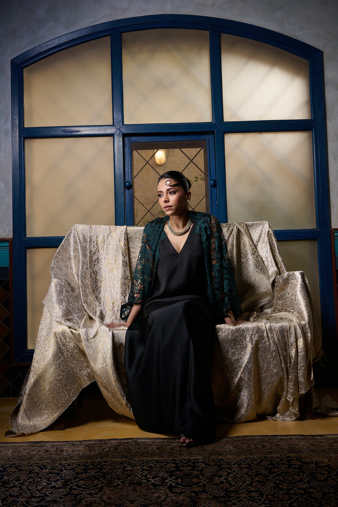 Maheen Khan - V Neck Tunic - BLACK - BLENDED SILK - 1 Piece