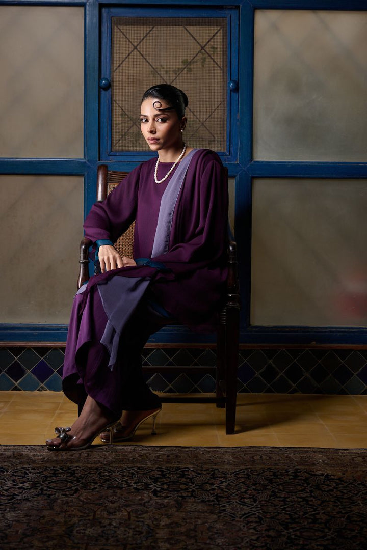 Gulabo - AMYTHEST - Blended Chiffon + Satin Silk - Purple Emerald/Grey - 3 Piece