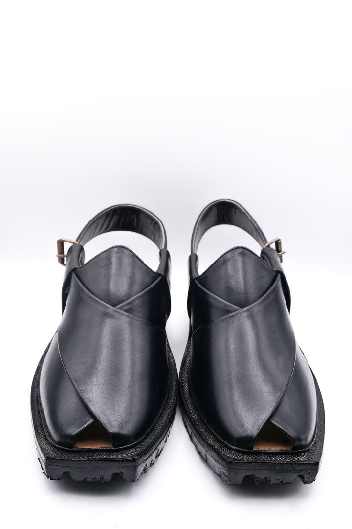 Alifyay - Nyrosi Black Leather Peshawari Sandal