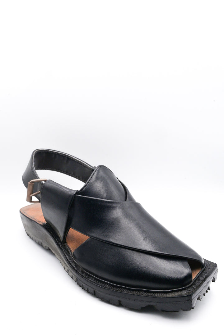 Alifyay - Nyrosi Black Leather Peshawari Sandal