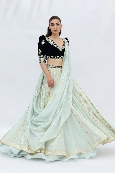 Sania Maskatiya - Nari Velvet/Khaddi Silk/Organza/Georgette Suit For Women - Mint 3 Piece