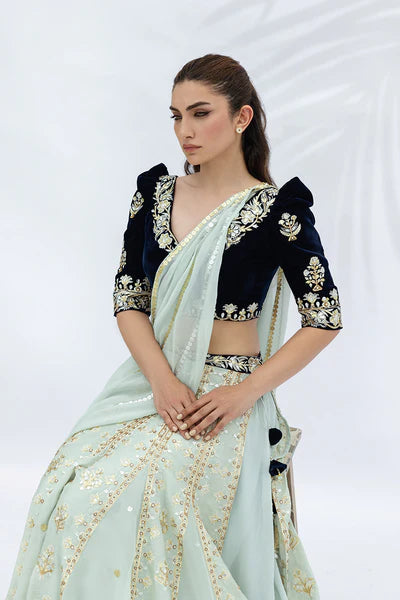 Sania Maskatiya - Nari Velvet/Khaddi Silk/Organza/Georgette Suit For Women - Mint 3 Piece