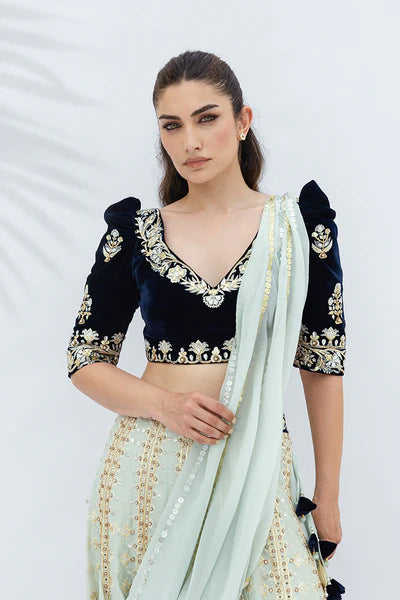 Sania Maskatiya - Nari Velvet/Khaddi Silk/Organza/Georgette Suit For Women - Mint 3 Piece