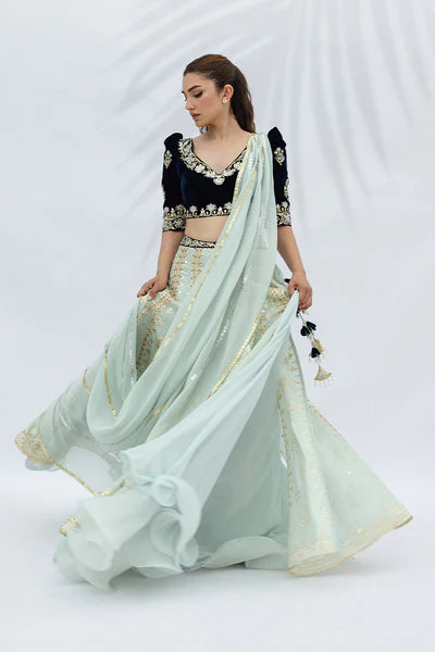 Sania Maskatiya - Nari Velvet/Khaddi Silk/Organza/Georgette Suit For Women - Mint 3 Piece