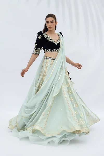 Sania Maskatiya - Nari Velvet/Khaddi Silk/Organza/Georgette Suit For Women - Mint 3 Piece