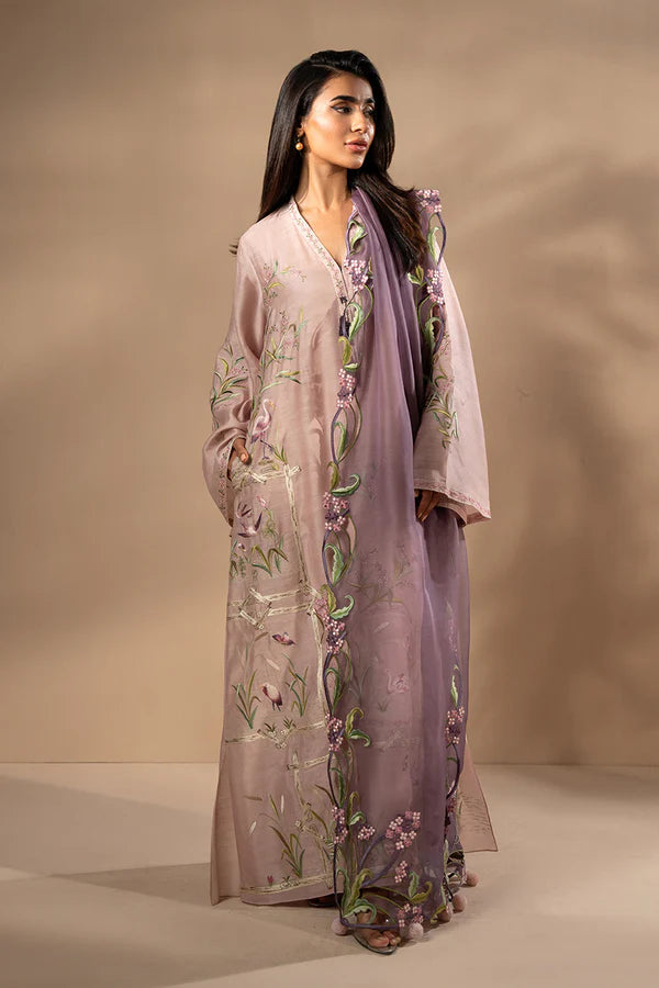 Sania Maskatiya - Naru - Khaddi Silk / RawSilk / Organza - Pink Lavender - 3 Piece