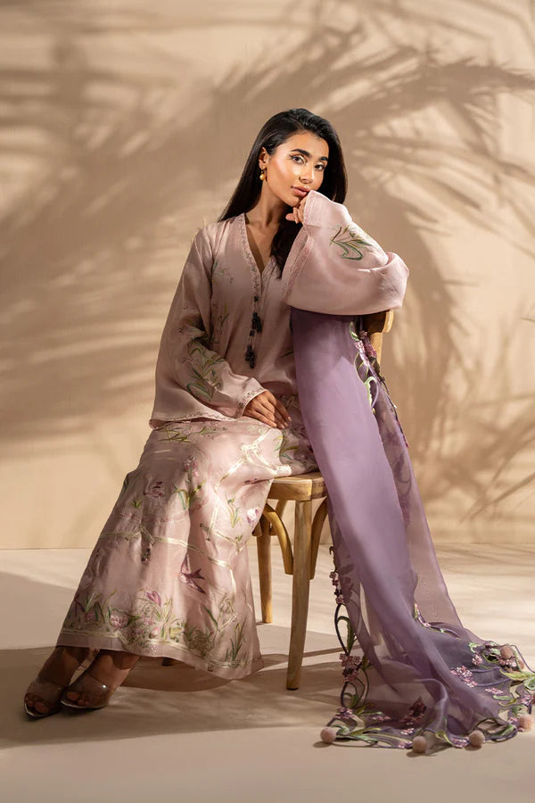 Sania Maskatiya - Naru - Khaddi Silk / RawSilk / Organza - Pink Lavender - 3 Piece