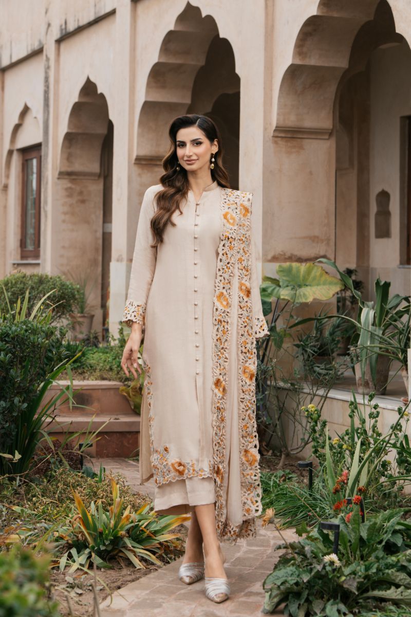 Natasha Kamal - BISQUE - beige - Silk & Chiffon - 3 Piece