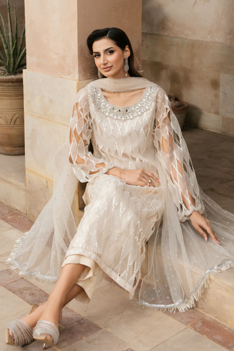Natasha Kamal - LISBON - pale yellow - Organza, Silk & Net - 3 Piece