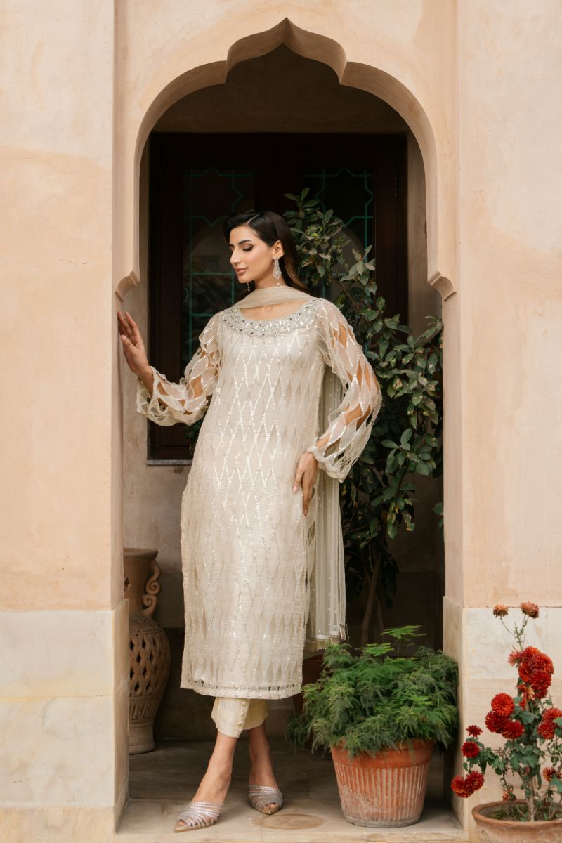 Natasha Kamal - LISBON - pale yellow - Organza, Silk & Net - 3 Piece