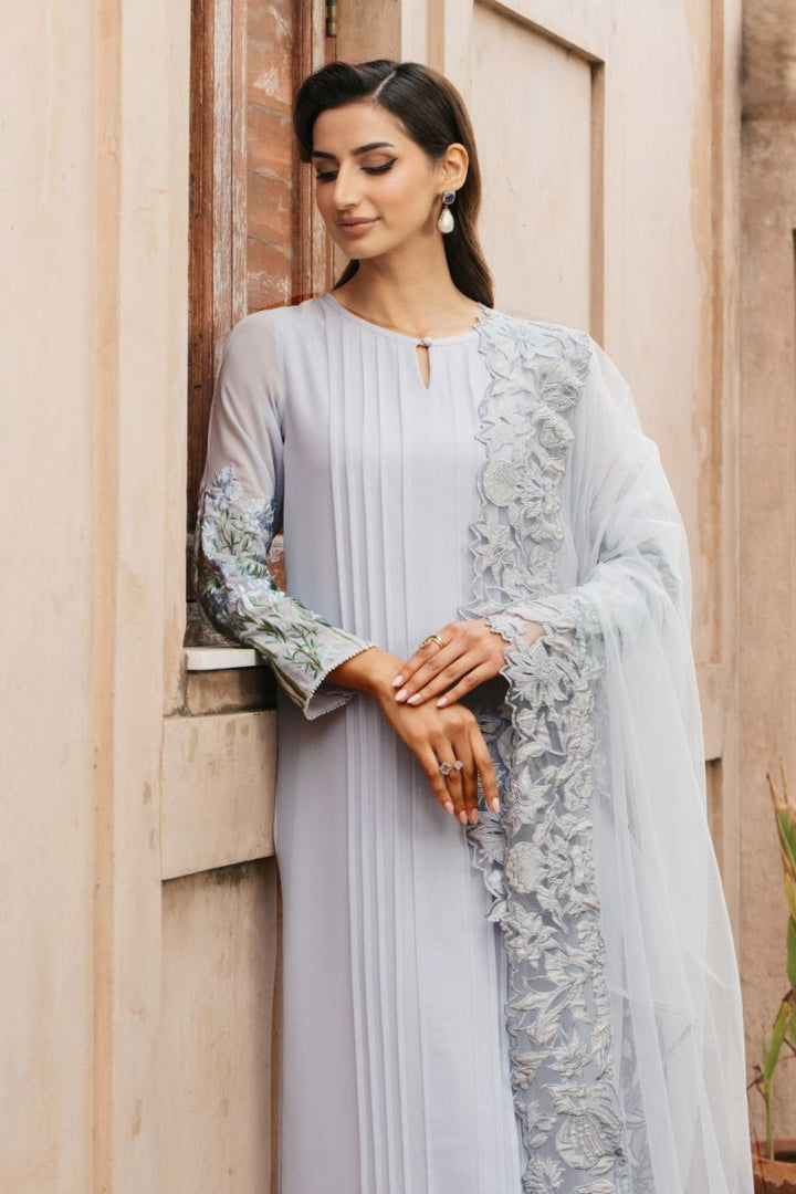 Natasha Kamal - MEYER - light grey blue - Georgette Chiffon, Silk & Net - 3 Piece