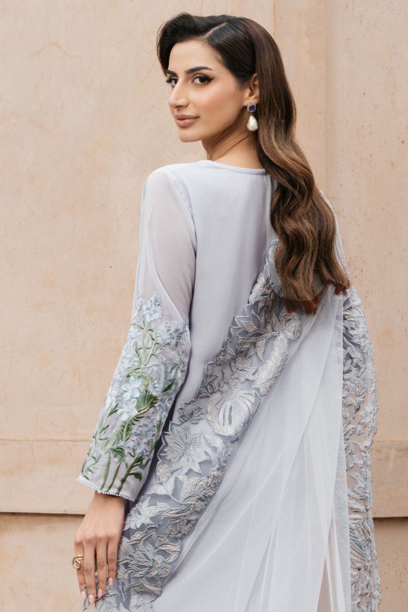 Natasha Kamal - MEYER - light grey blue - Georgette Chiffon, Silk & Net - 3 Piece