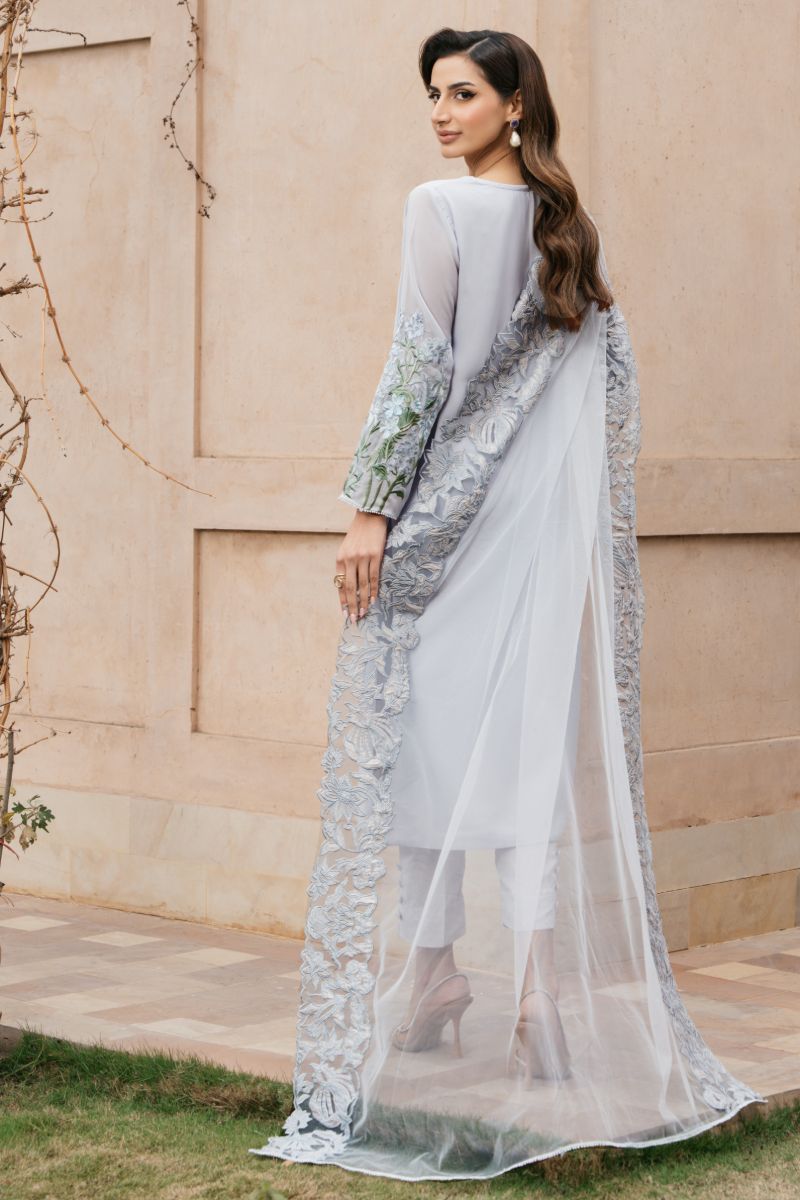 Natasha Kamal - MEYER - light grey blue - Georgette Chiffon, Silk & Net - 3 Piece