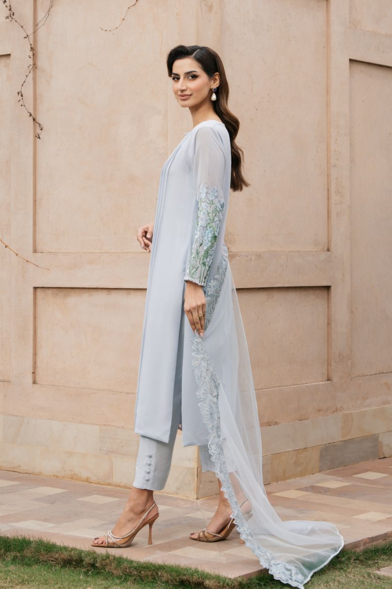 Natasha Kamal - MEYER - light grey blue - Georgette Chiffon, Silk & Net - 3 Piece