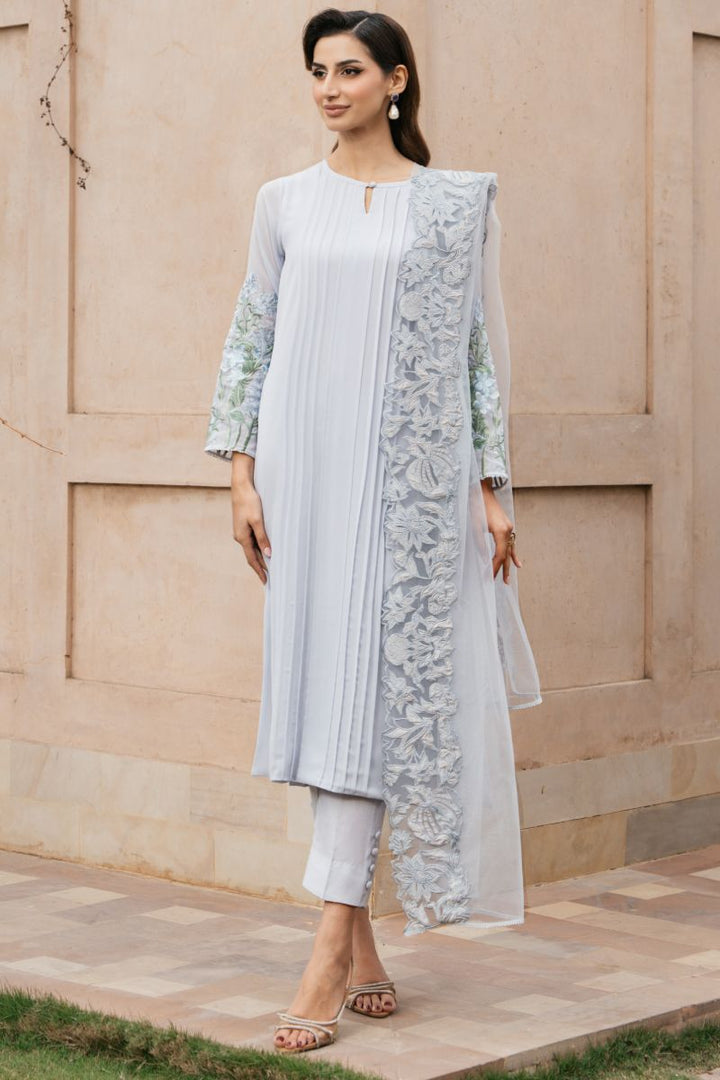 Natasha Kamal - MEYER - light grey blue - Georgette Chiffon, Silk & Net - 3 Piece