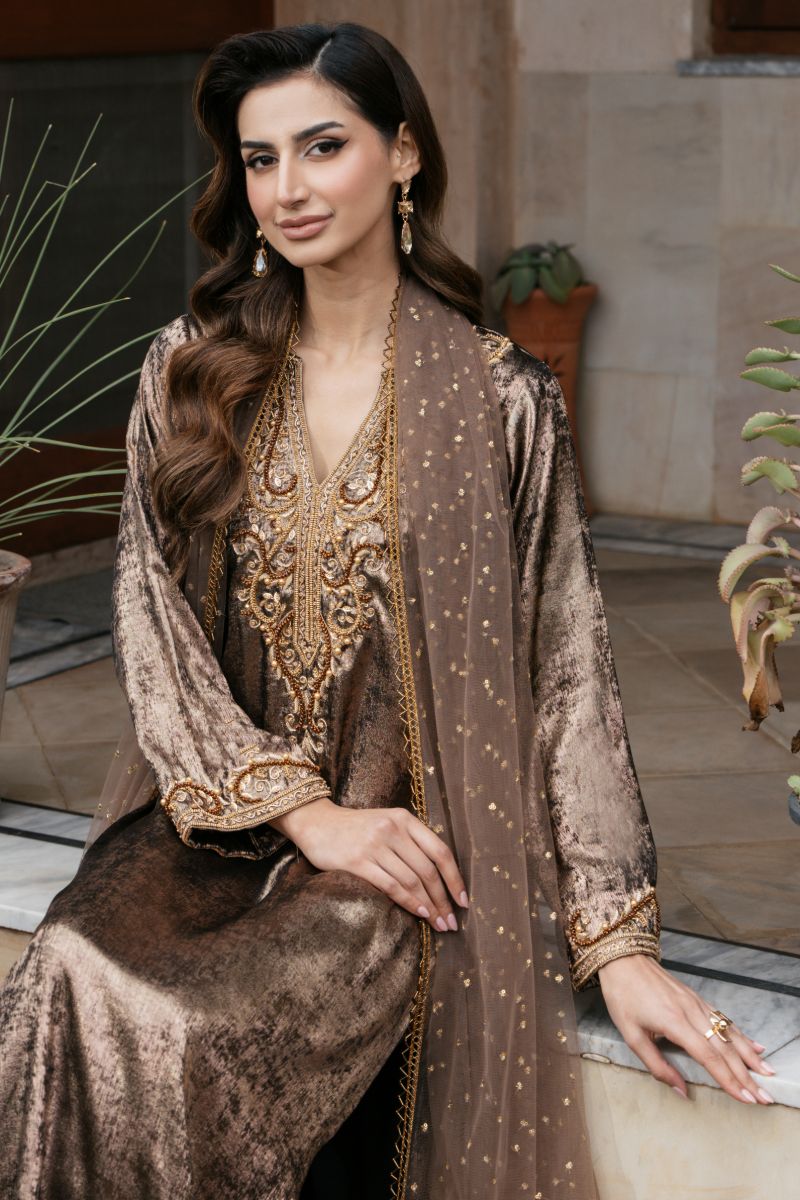 Natasha Kamal - OLYMPIA - brown - Two Tonal Silk & Net - 3 Piece
