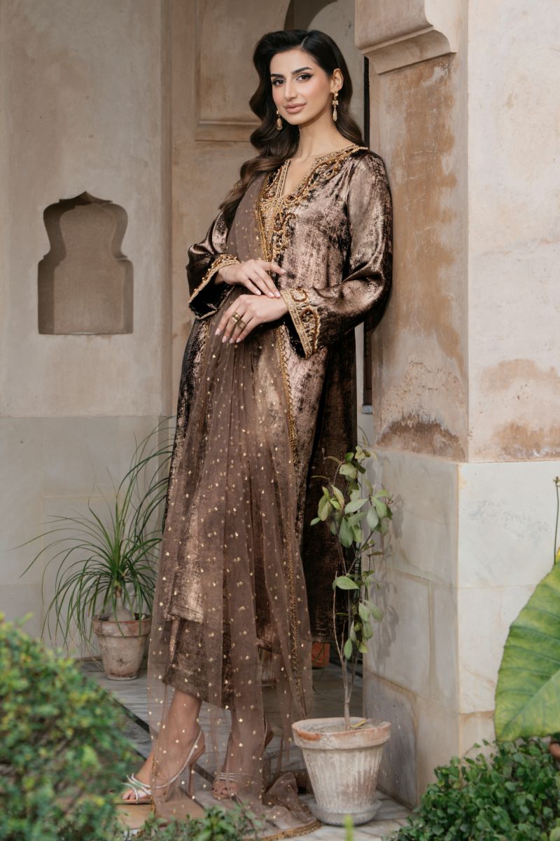 Natasha Kamal - OLYMPIA - brown - Two Tonal Silk & Net - 3 Piece