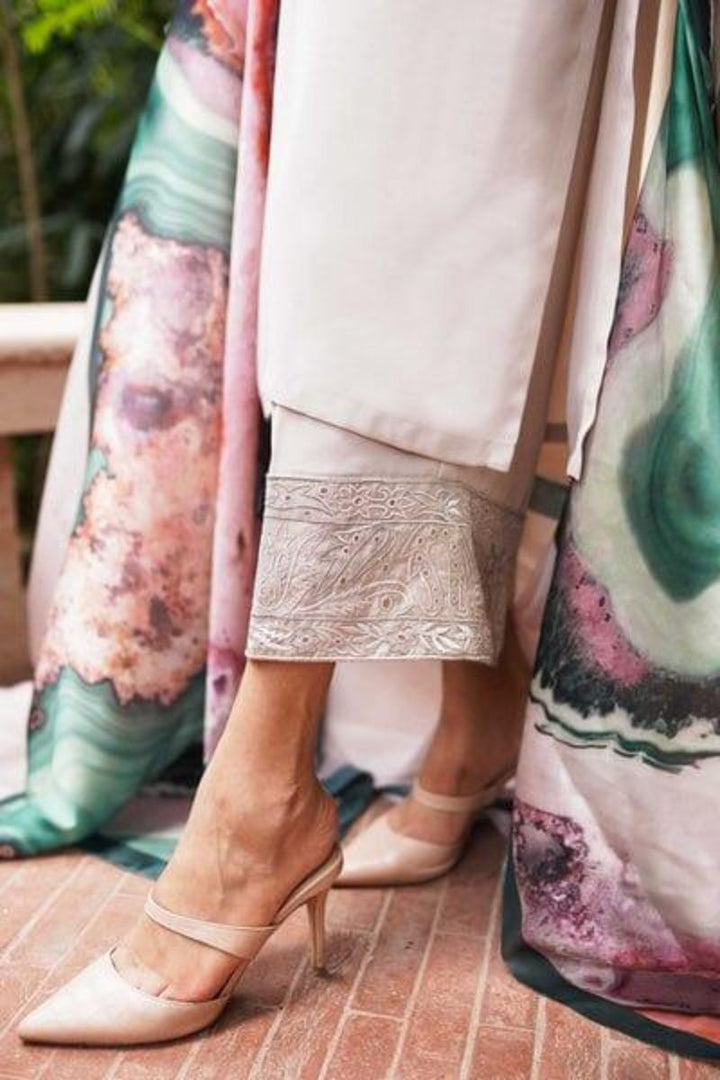 Natasha Kamal - Pink Georgette Chiffon Coord Set with Printed Silk Dupatta - 3 Pieces