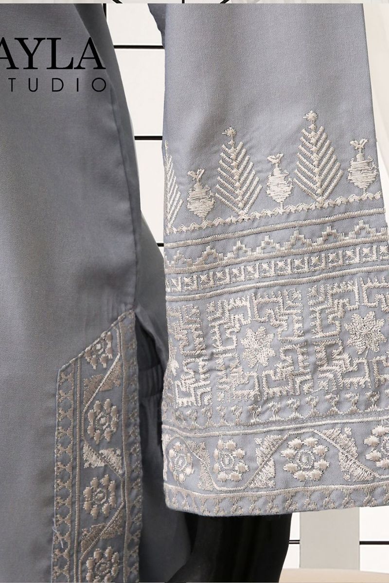 Ayla Studio - 2 pcs solid embroidery - NEELOFAR - MID NIGHT BLUE - Wash & Wear