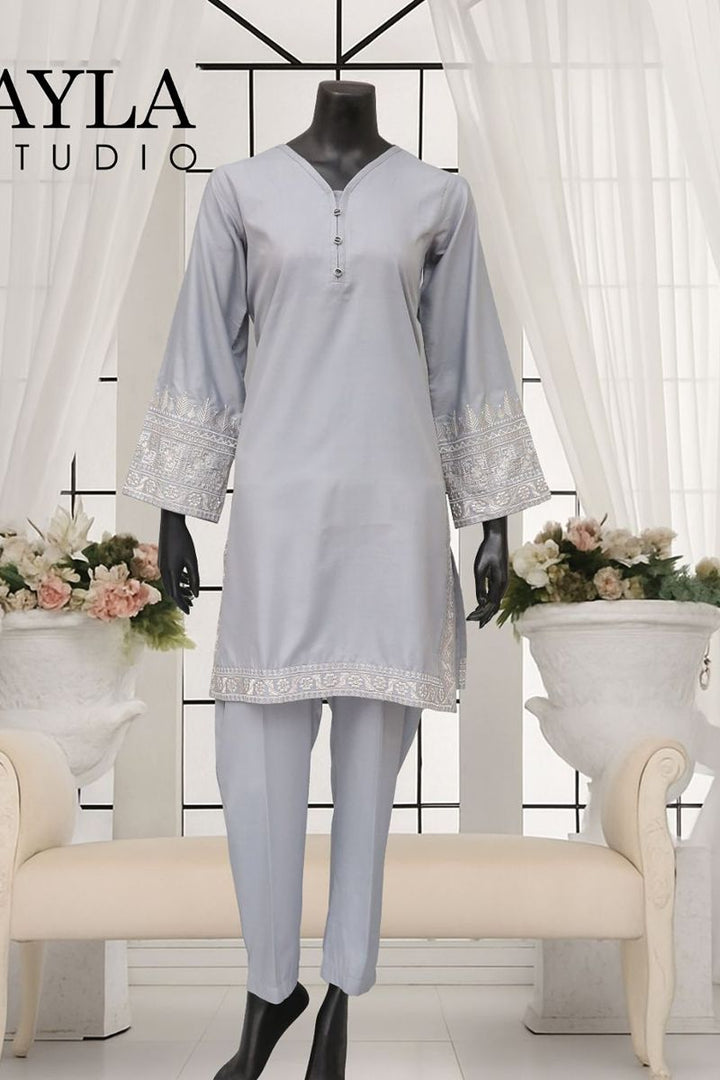 Ayla Studio - 2 pcs solid embroidery - NEELOFAR - MID NIGHT BLUE - Wash & Wear