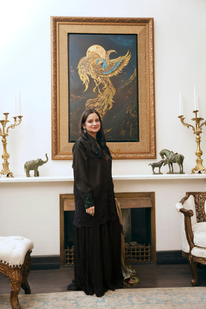Nilofer Shahid - Afia Touleen Silk - Black - 2 Piece