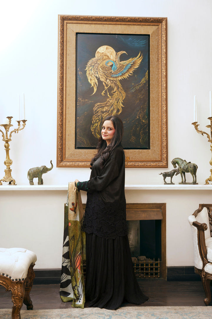 Nilofer Shahid - Afia Touleen Silk - Black - 2 Piece