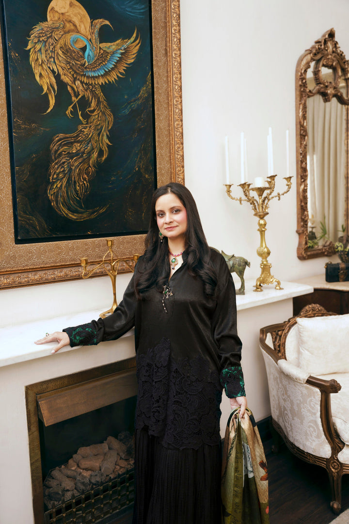 Nilofer Shahid - Afia Touleen Silk - Black - 2 Piece