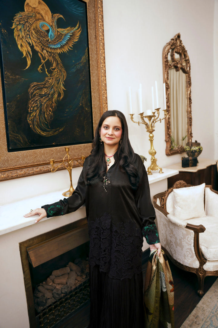 Nilofer Shahid - Afia Touleen Silk - Black - 2 Piece