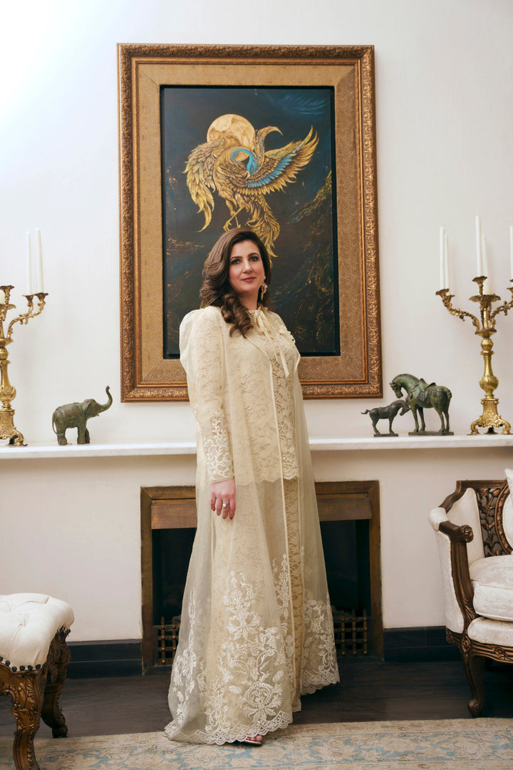 Nilofer Shahid - Areej Organza - Off White - 3 Piece