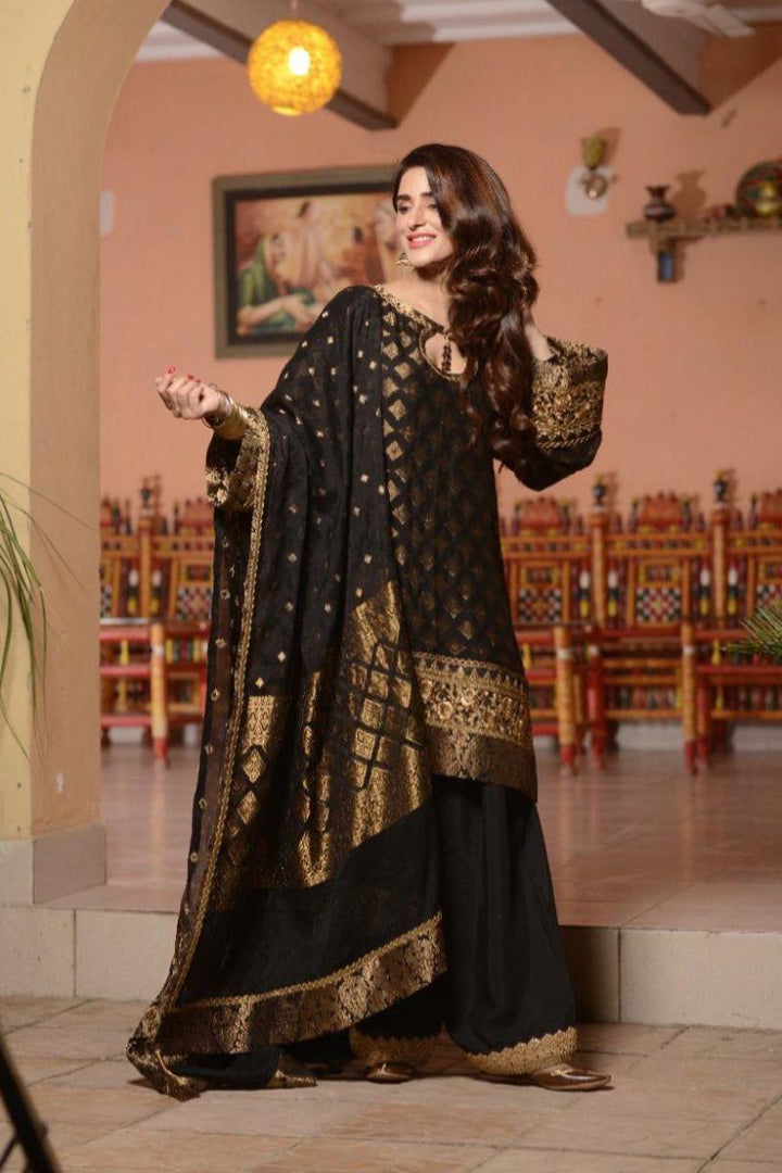 Nilofer Shahid - Black Dahlia - Cotton Shirt - 3 Piece