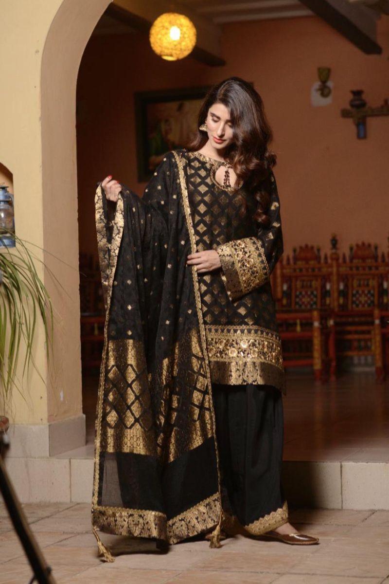 Nilofer Shahid - Black Dahlia - Cotton Shirt - 3 Piece