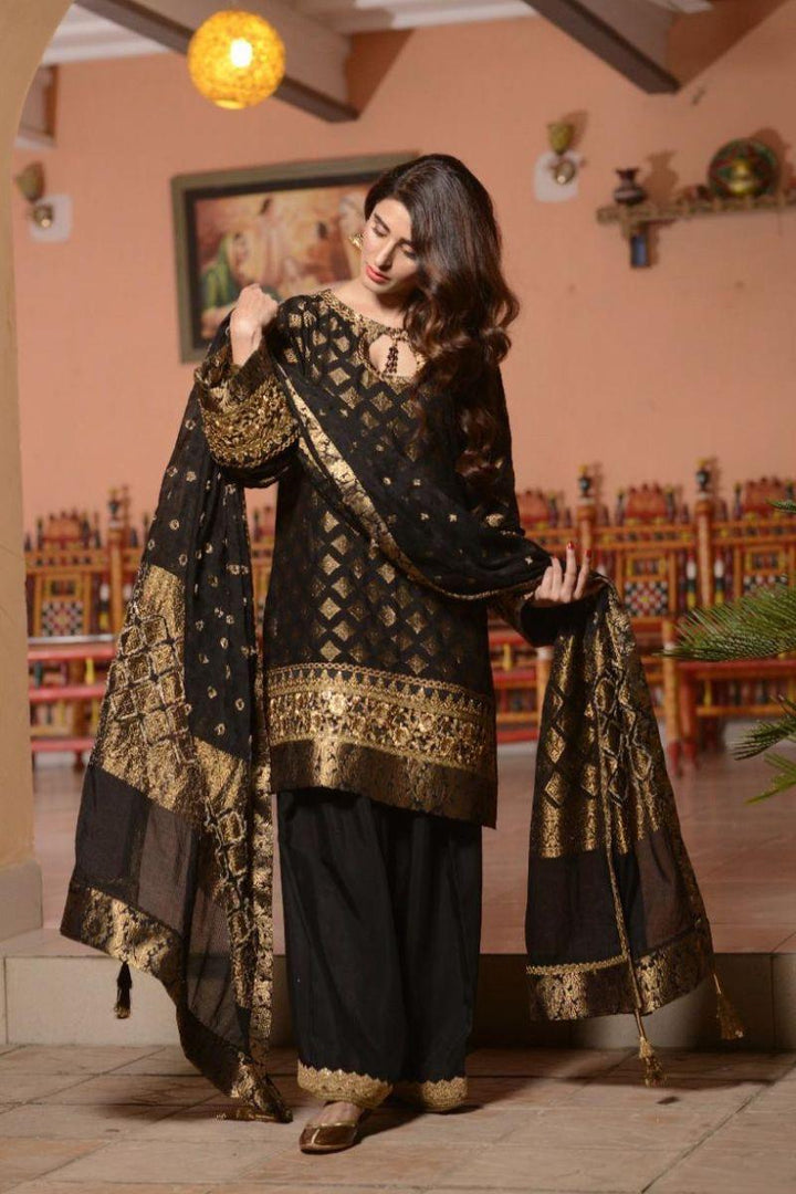 Nilofer Shahid - Black Dahlia - Cotton Shirt - 3 Piece
