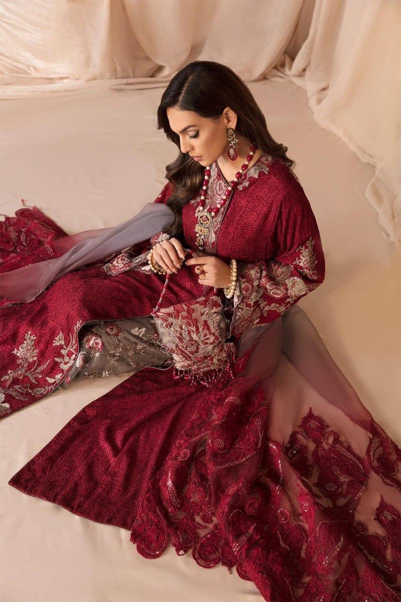Nilofer Shahid - Carnation  flame - Flower Embroidered - 3 Piece
