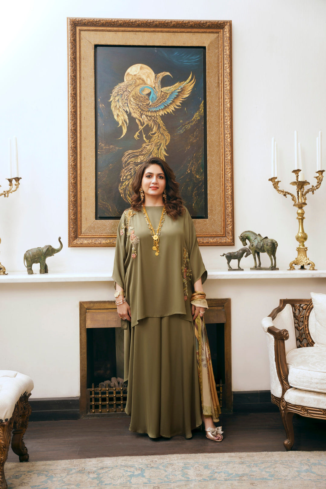 Nilofer Shahid - Eshan Touleen Silk - Olive Green - 2 Piece