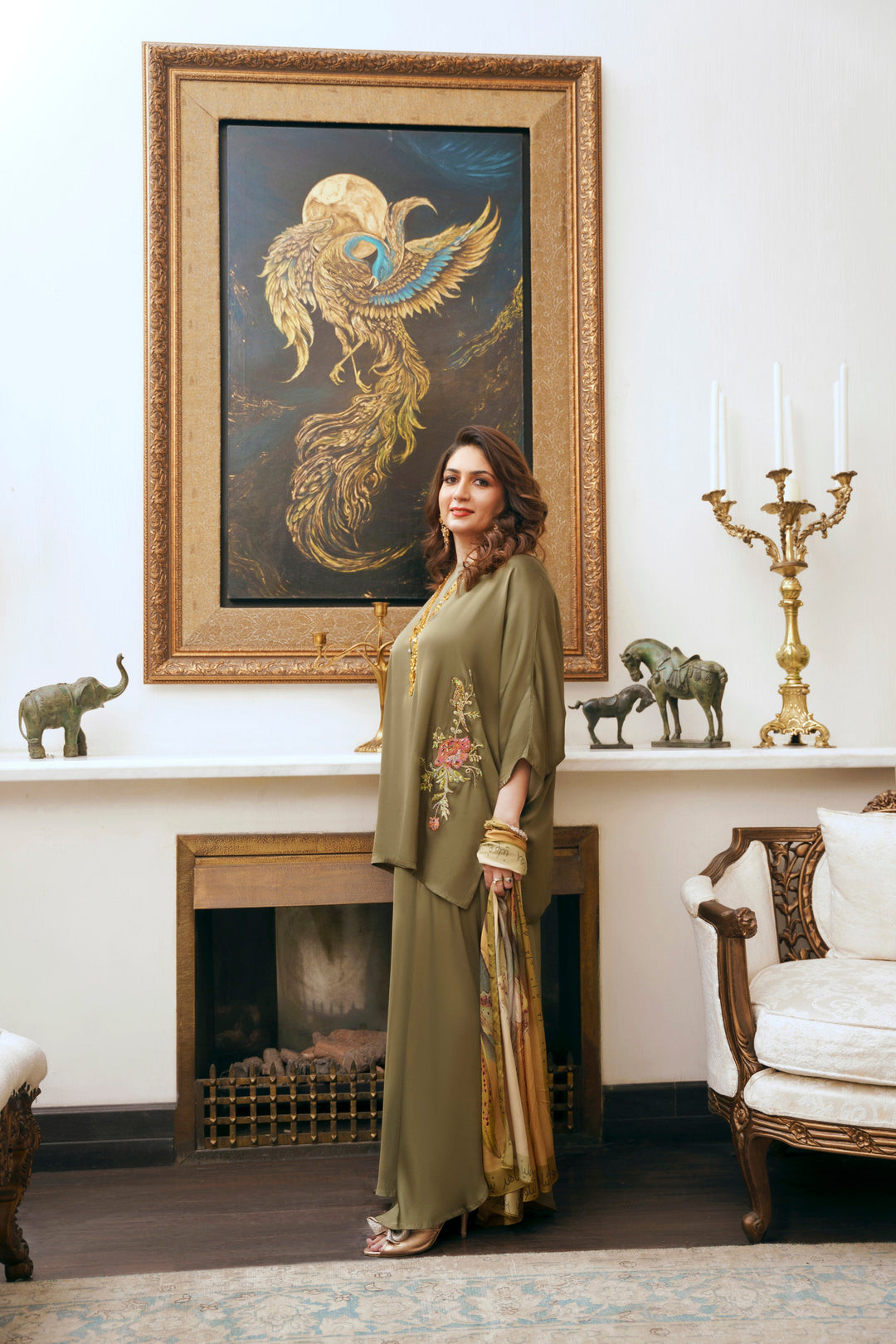 Nilofer Shahid - Eshan Touleen Silk - Olive Green - 2 Piece