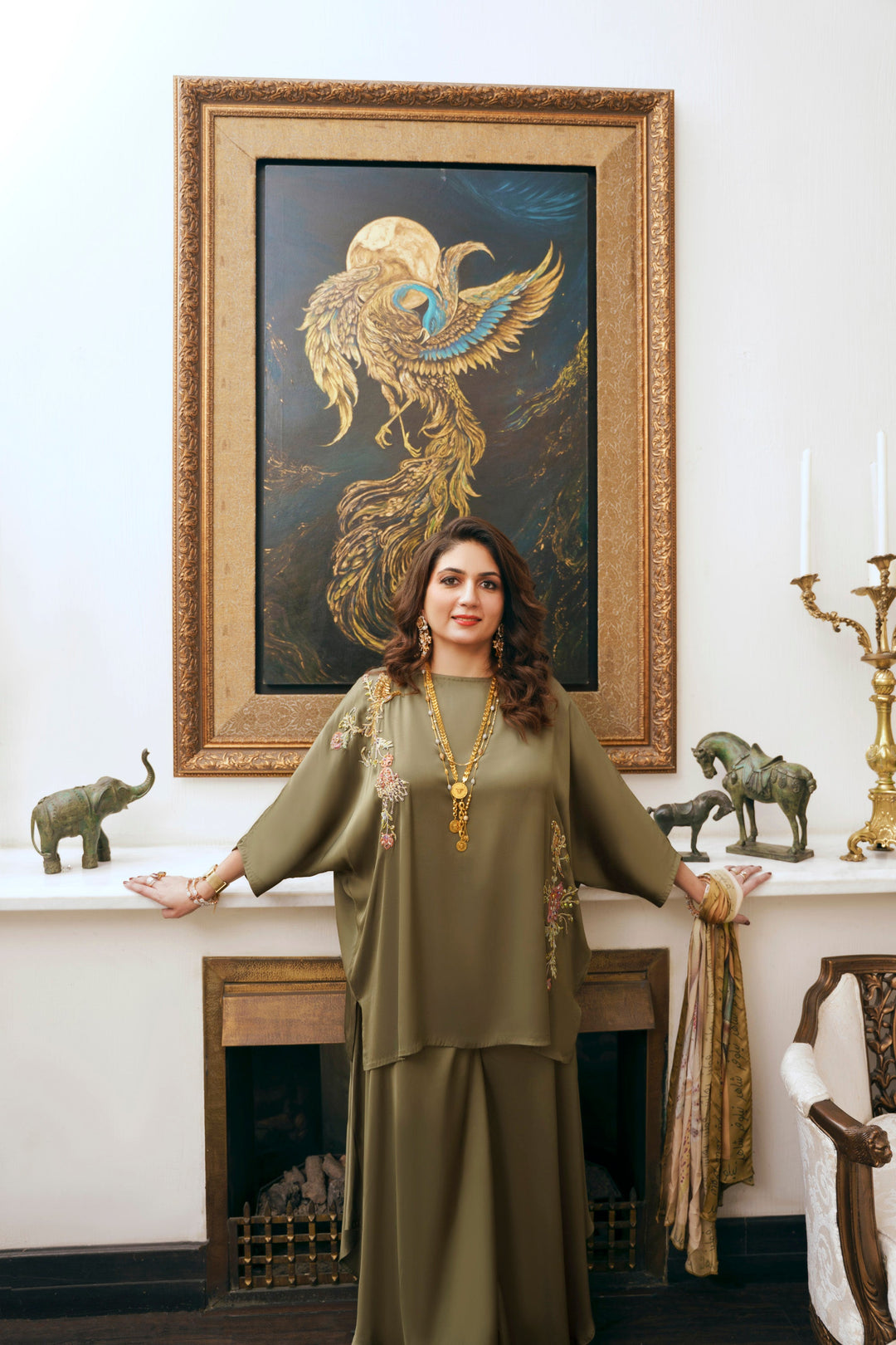 Nilofer Shahid - Eshan Touleen Silk - Olive Green - 2 Piece