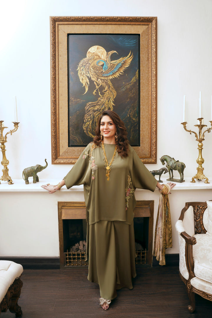 Nilofer Shahid - Eshan Touleen Silk - Olive Green - 2 Piece