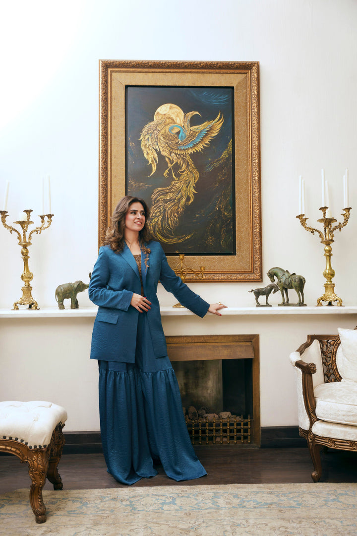 Nilofer Shahid - Maha Touleen Silk - Teal - 3 Piece