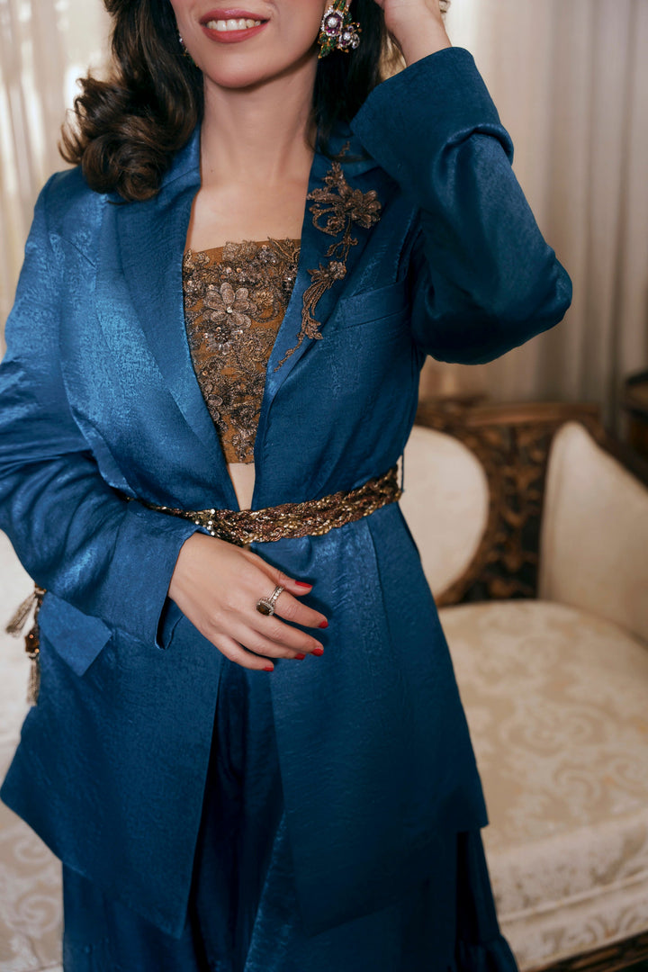 Nilofer Shahid - Maha Touleen Silk - Teal - 3 Piece