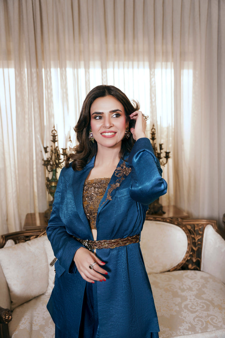 Nilofer Shahid - Maha Touleen Silk - Teal - 3 Piece