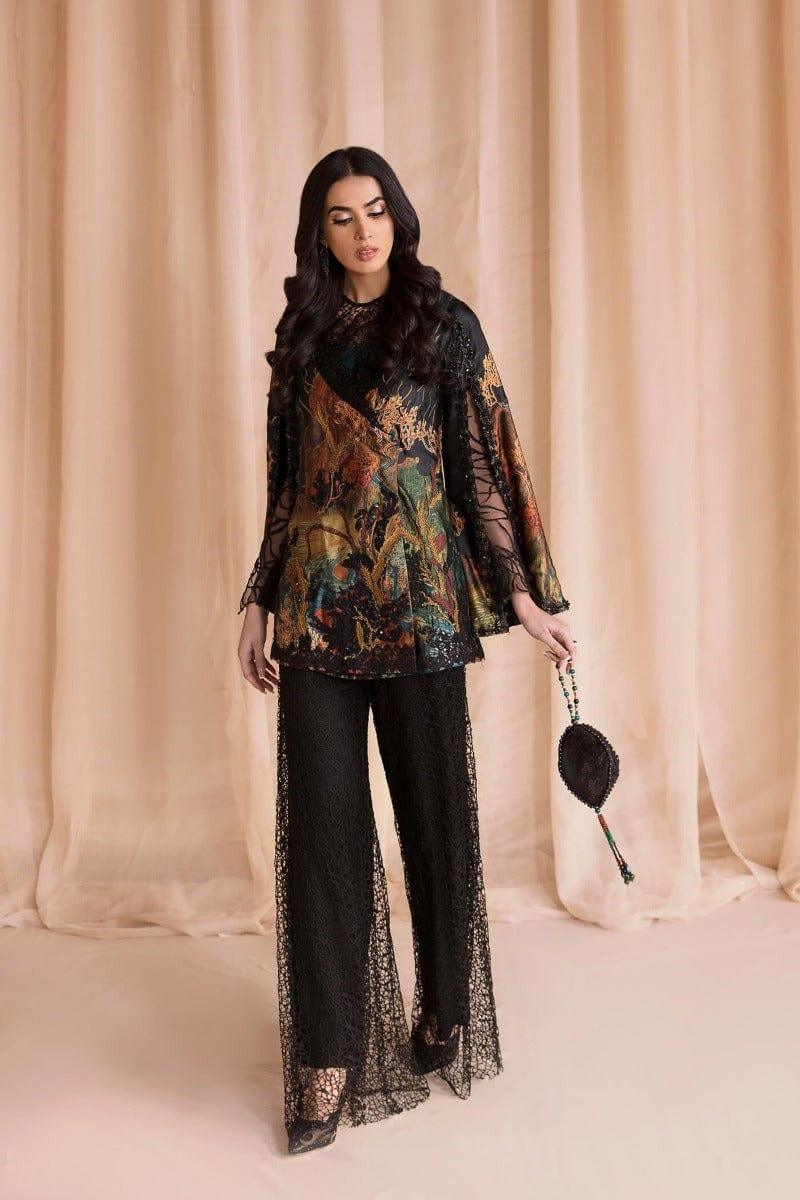 Nilofer Shahid - Midnight pearl - Black Cape - Embroidered - 3 Piece