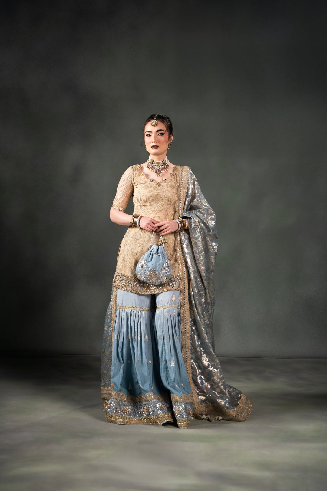 Nilofer Shahid - Mihrimah - Blue Gold - 3 Piece