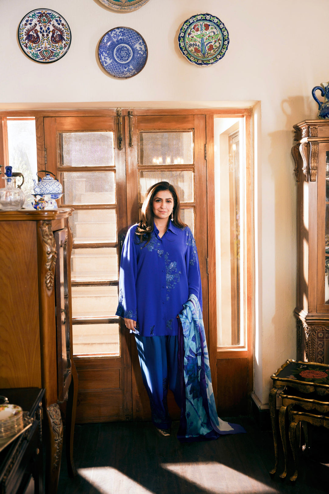 Nilofer Shahid - Nida Chiffon Silk - Blue - 2 Piece