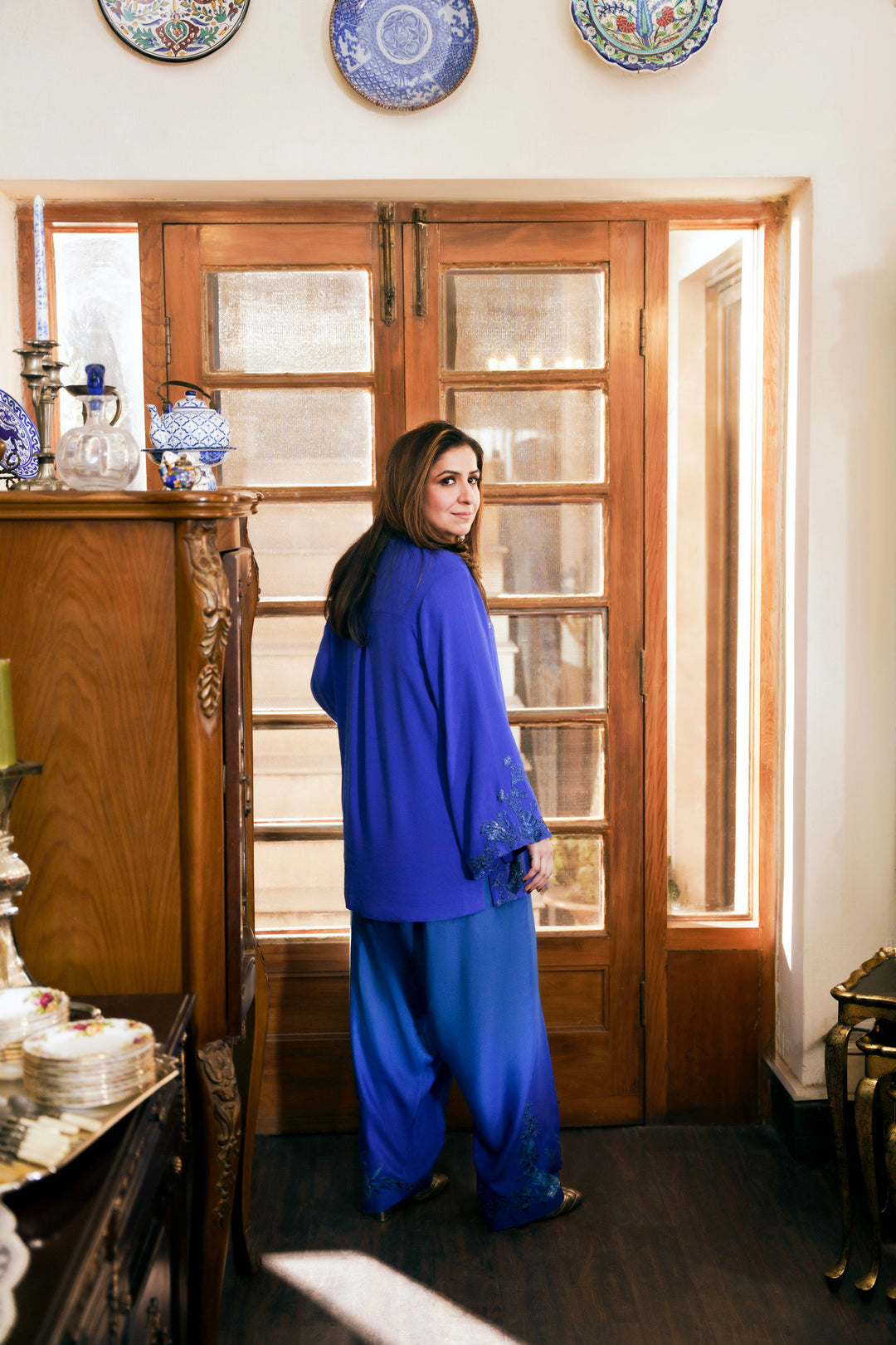 Nilofer Shahid - Nida Chiffon Silk - Blue - 2 Piece