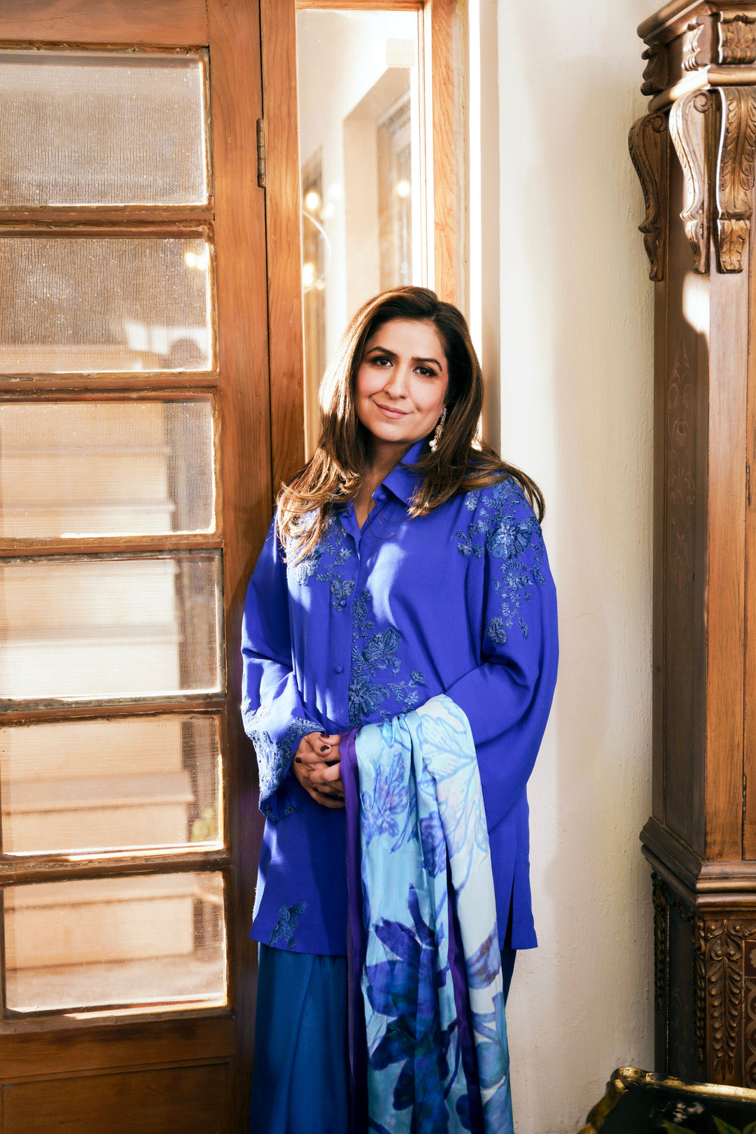 Nilofer Shahid - Nida Chiffon Silk - Blue - 2 Piece