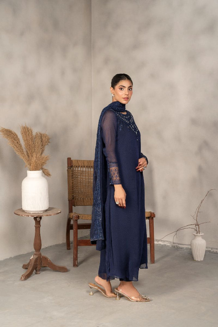 Laleen - Noir Chiffon Suit For Women - Blue - 3 Piece