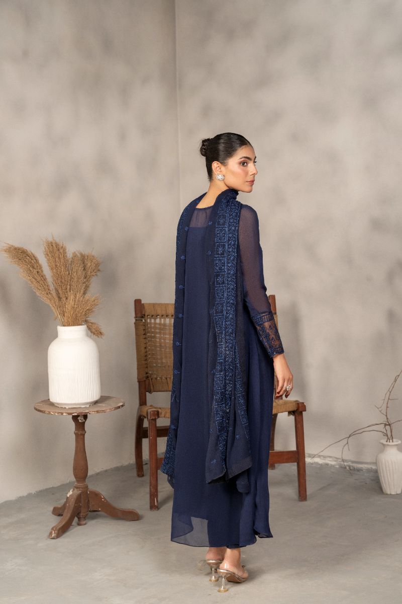 Laleen - Noir Chiffon Suit For Women - Blue - 3 Piece