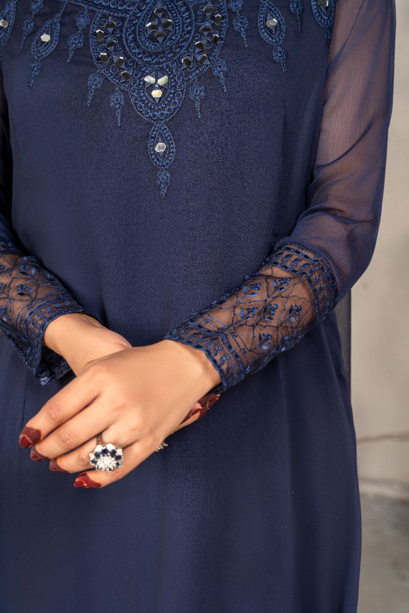 Laleen - Noir Chiffon Suit For Women - Blue - 3 Piece