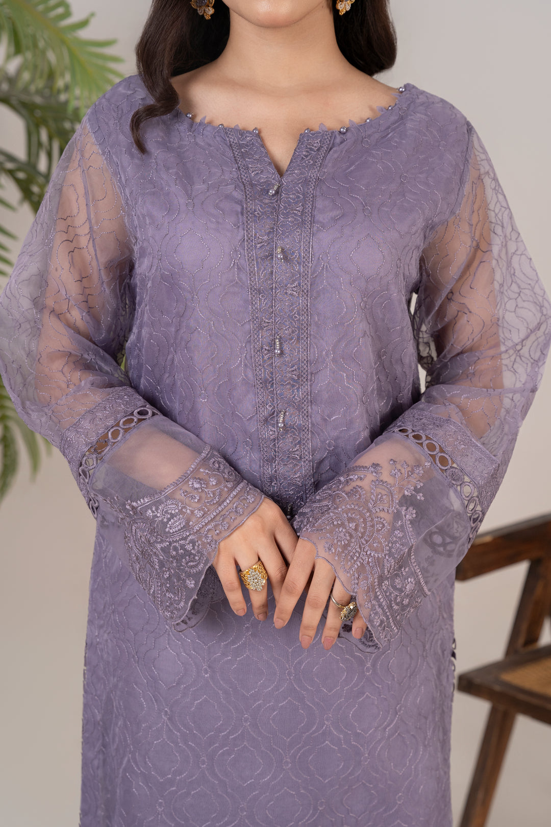 Laleen - Noorah Organza Suit For Women - Purple - 3 Piece