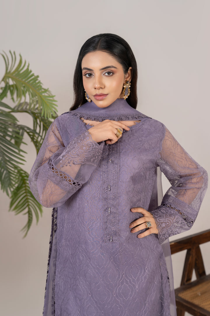 Laleen - Noorah Organza Suit For Women - Purple - 3 Piece